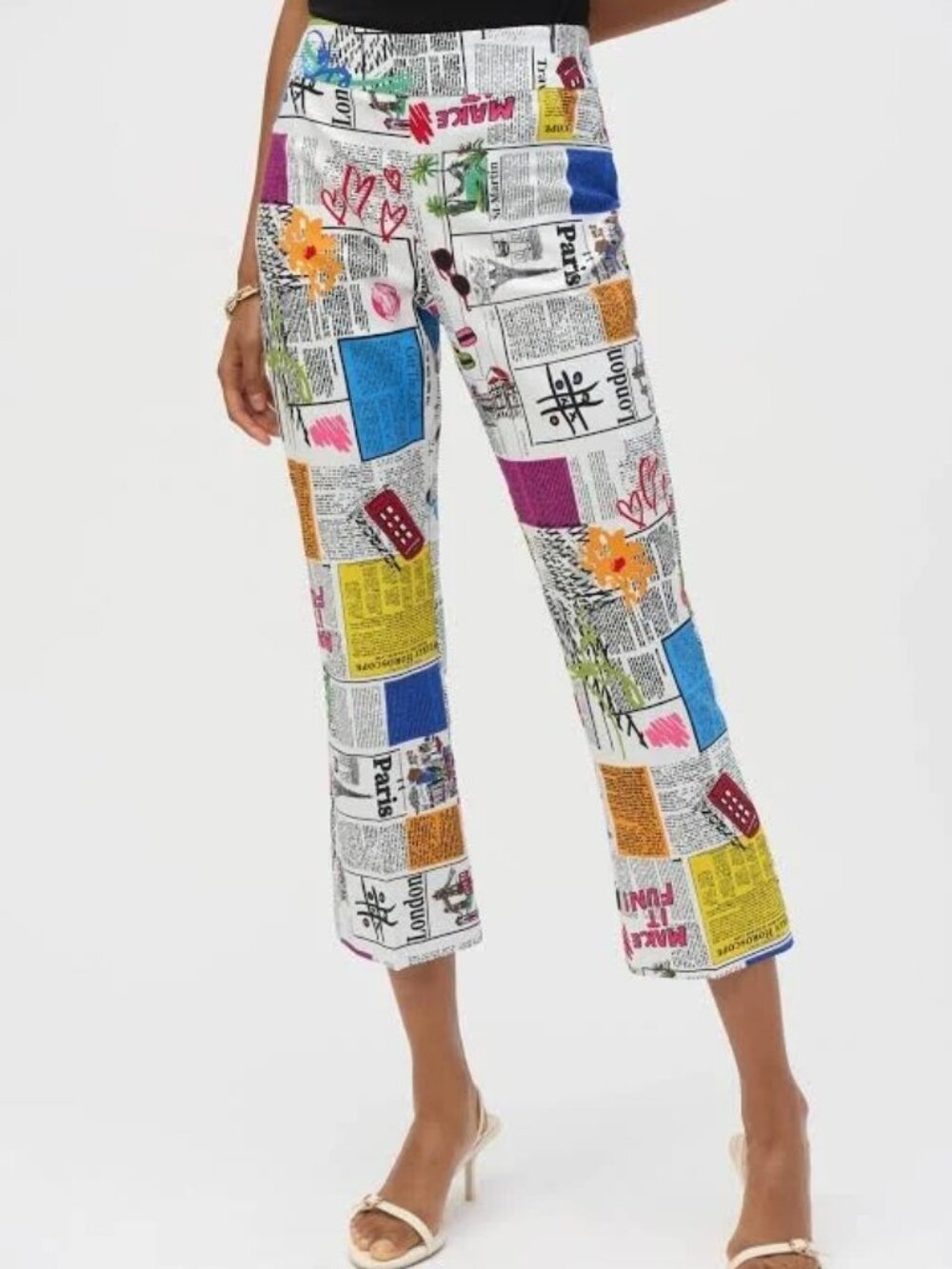 Joseph Ribkoff Millennium Multi Word Print Flared Pants Size 10 12